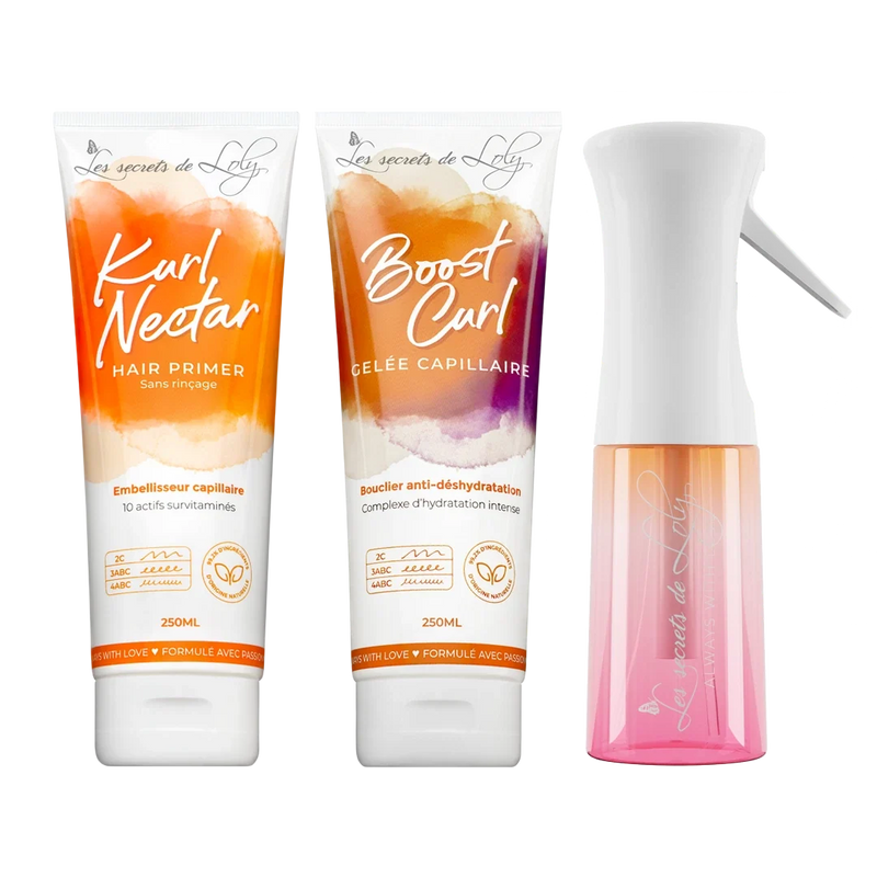 Starter Pack Cheveux Bouclés - Crème sans rinçage, gelée coiffante & vaporisateur