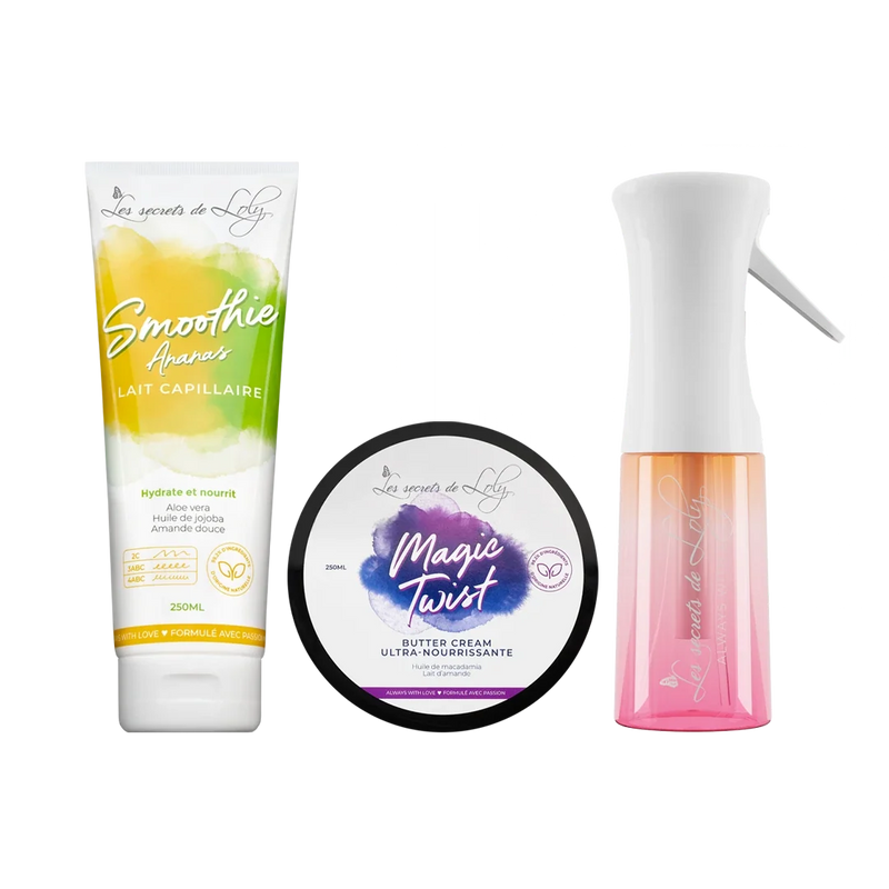 Starter Pack Cheveux Crépus - Lait sans rinçage, crème coiffante & vaporisateur